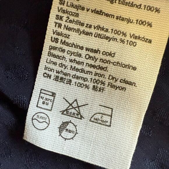 & other stories Navy Blue jacquard animal print satin Wrap Peplum blouse Sz 4 - Picture 9 of 13